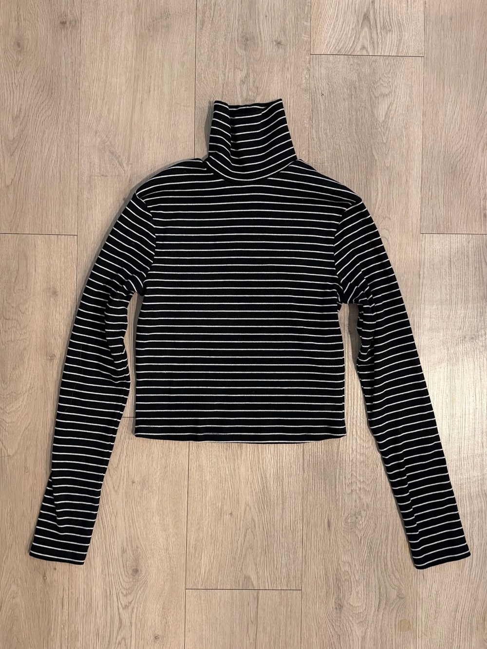 Bershka Striped Black & White Turtleneck Top